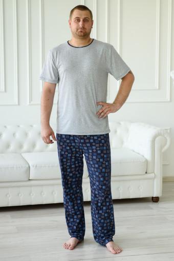 Пижама мужская из футболки с коротким рукавом и брюк из кулирки Генри синий макси - Ивтекс-Плюс