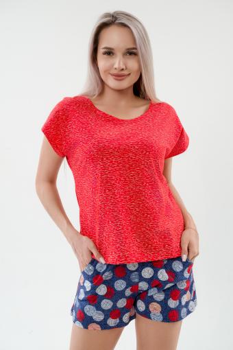 Пижама женская из футболки и шорт из кулирки Алиса березка красный - Ивтекс-Плюс