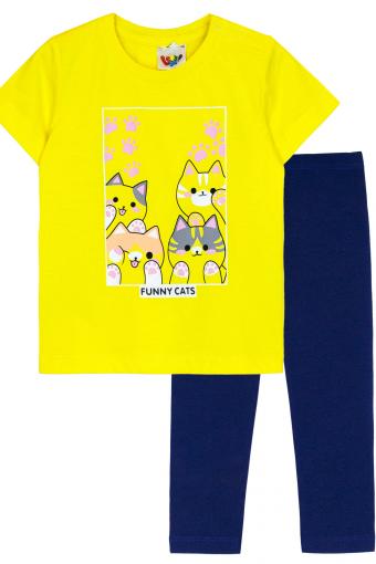 Комплект для девочки (футболка_лосины) 41135 (м) (Желтый/т.синий) - Ивтекс-Плюс