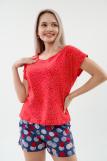 Пижама женская из футболки и шорт из кулирки Алиса березка красный (Фото 3)