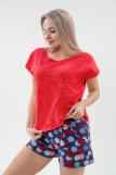 Пижама женская из футболки и шорт из кулирки Алиса березка красный (Фото 4)