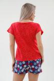 Пижама женская из футболки и шорт из кулирки Алиса березка красный (Фото 5)